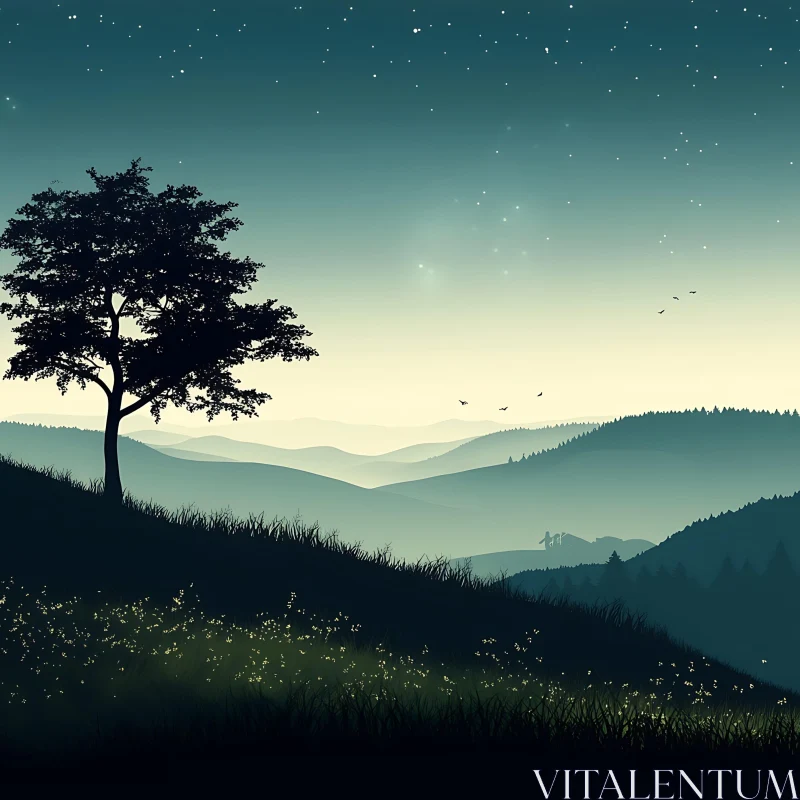 AI ART Peaceful Night Mountain Landscape