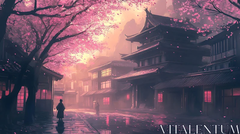 Sakura Street in Old Japan AI Image