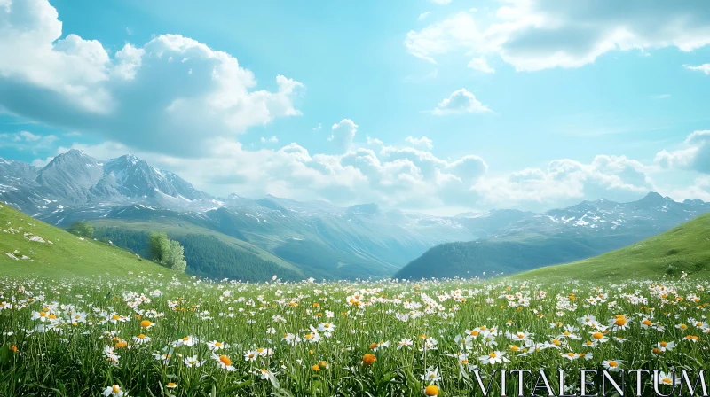 AI ART Alpine Meadow Landscape with Daisy Field