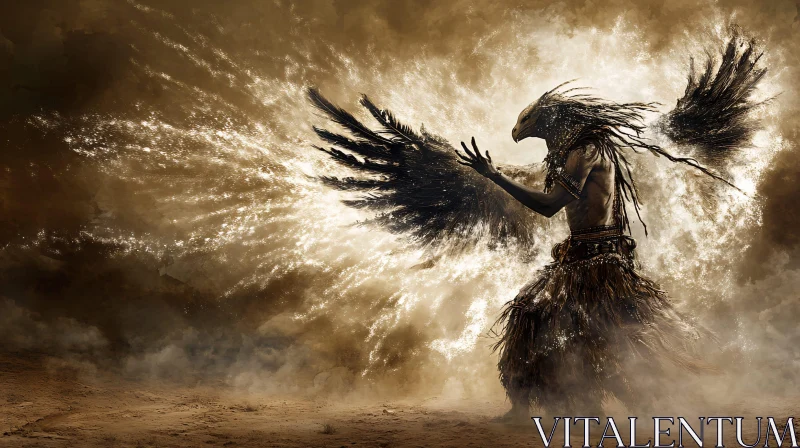 AI ART Winged Warrior in Sandy Wasteland