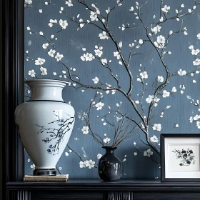 Floral Wallpaper and Vase Arrangement