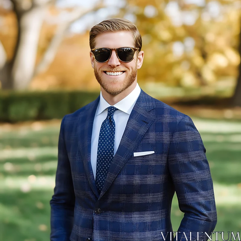 Smiling Man in Suit with Sunglasses AI Image