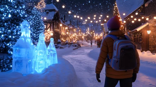 Snowy Christmas Village at Night