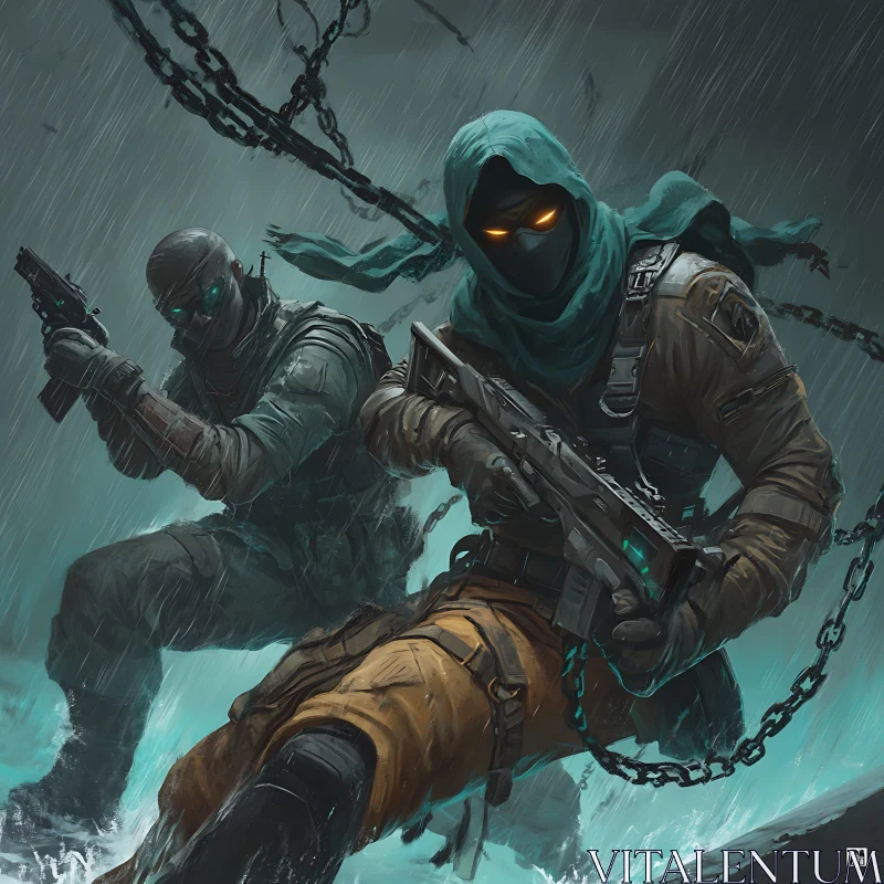 AI ART Armed Figures in Storm