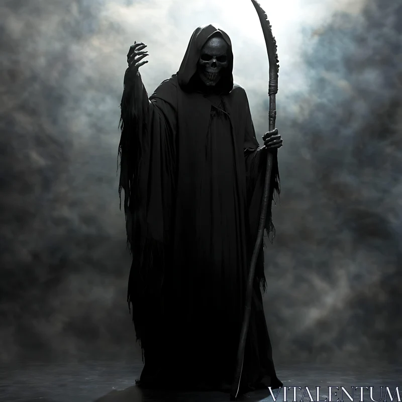 AI ART Death Figure with Scythe in Dark Robe