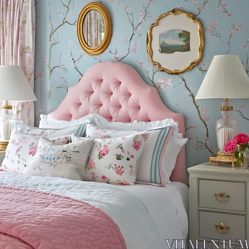 AI ART Floral Bedroom Design with Tufted Headboard