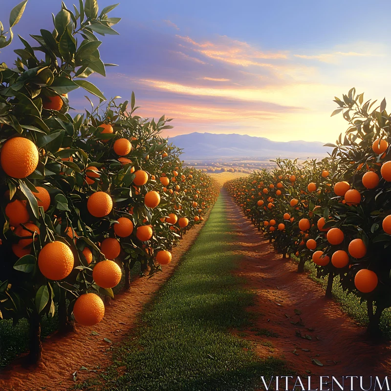 Vibrant Orange Grove Landscape AI Image