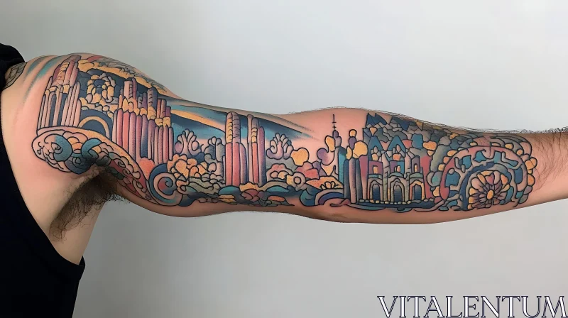 Intricate Arm Tattoo with Abstract Design AI Image