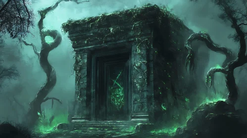 Mysterious Tomb in Green Mist