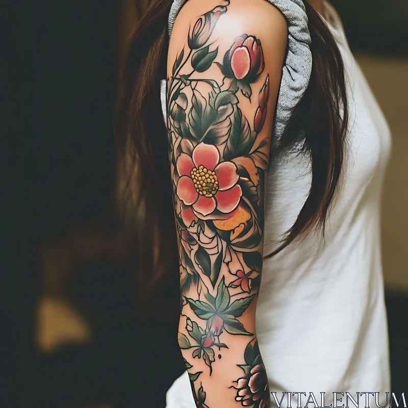 Intricate Floral Tattoo Design on Arm AI Image