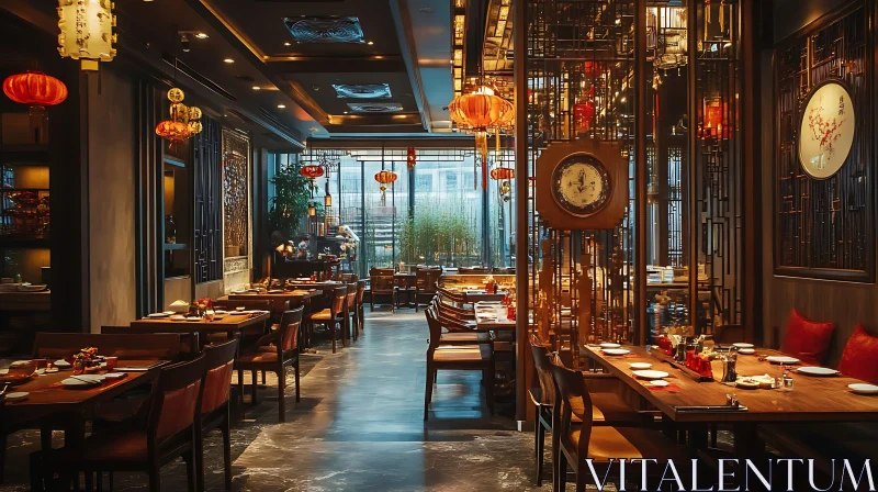 Dimly Lit Restaurant with Lanterns AI Image