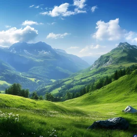 Scenic Mountain Landscape with Green Meadow