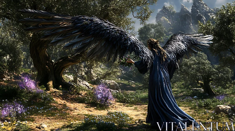 Winged Woman in Woodland Scene AI Image