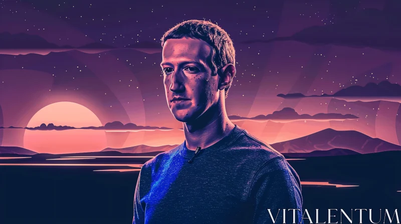 Digital Portrait of Mark Zuckerberg at Sunset AI Image