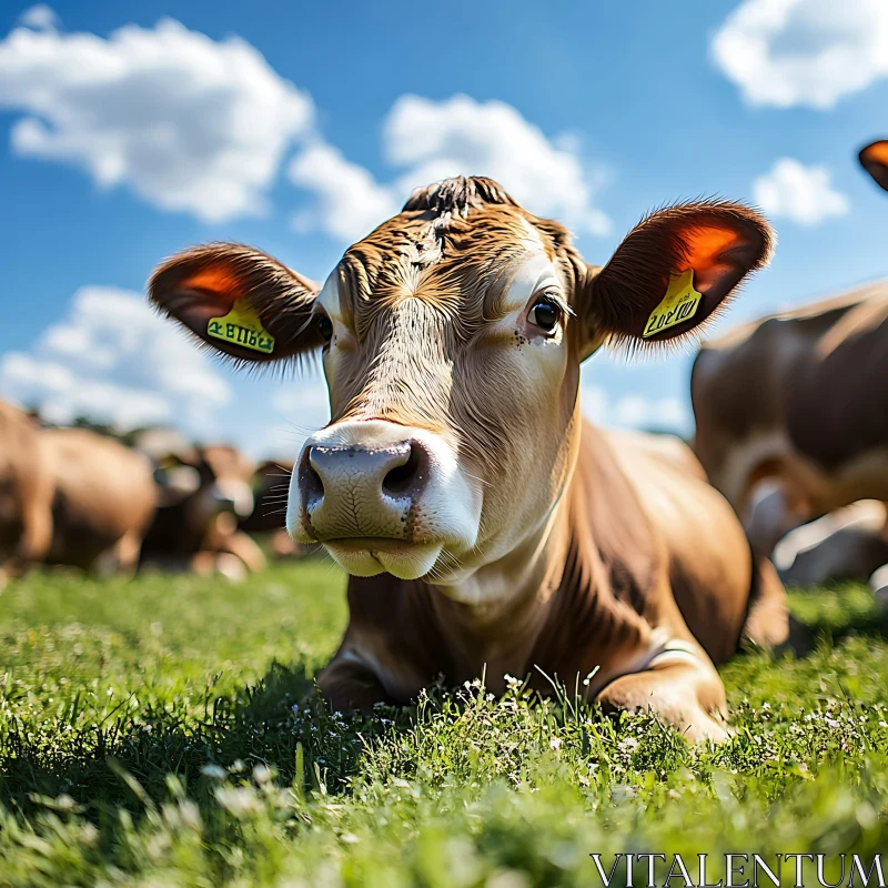 AI ART Resting Cow in Sunny Meadow