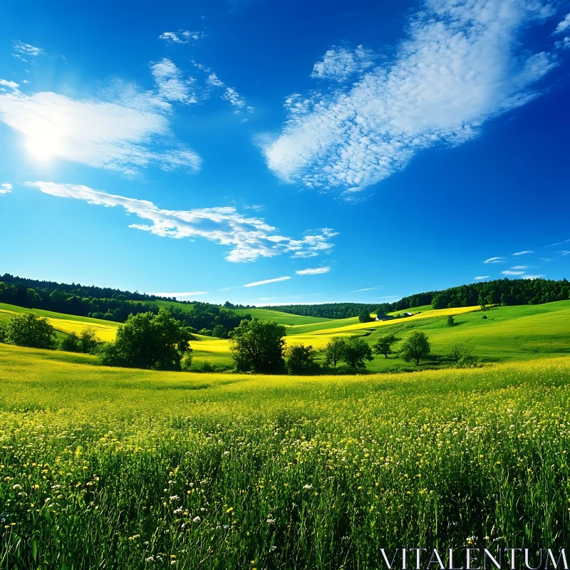 Rolling Hills and Floral Meadow AI Image