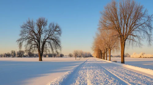 Snowy Winter Scene with Bare Trees