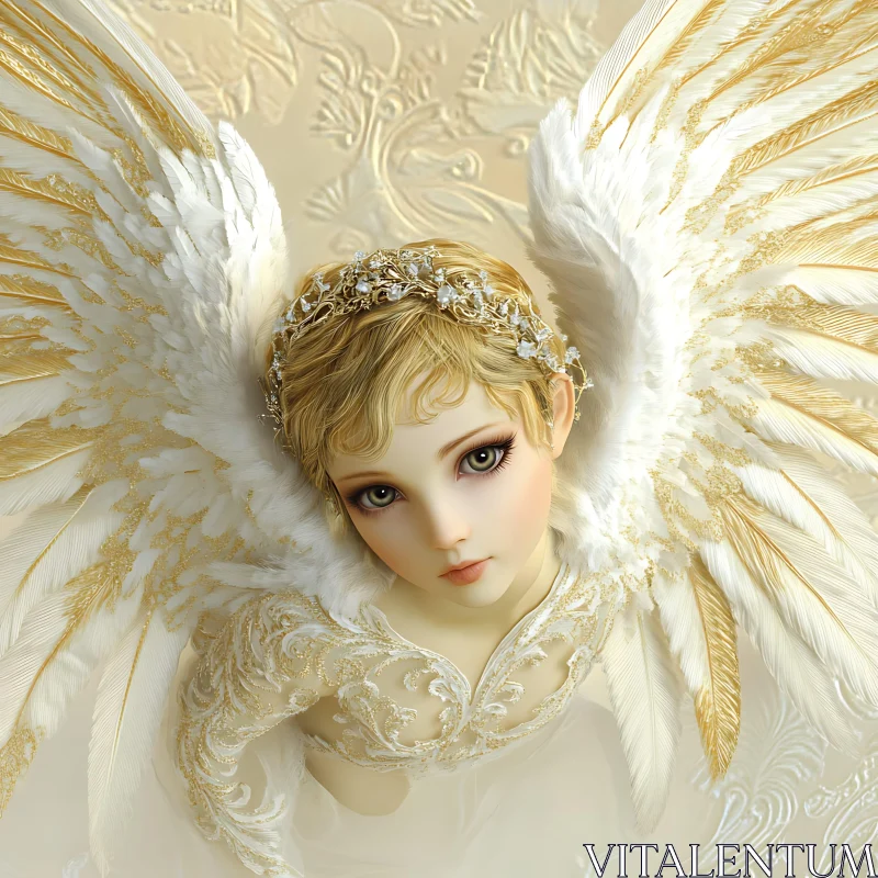 Angel with Golden Wings and Crown AI Image