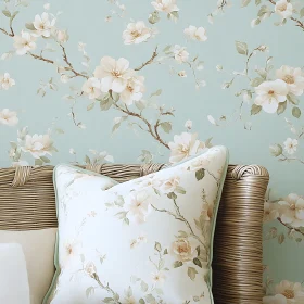 Vintage Floral Pillow on Wicker Headboard