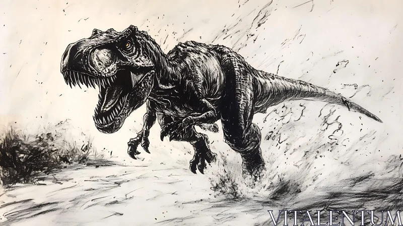 AI ART Monochrome Dinosaur Art: Tyrannosaurus Rex