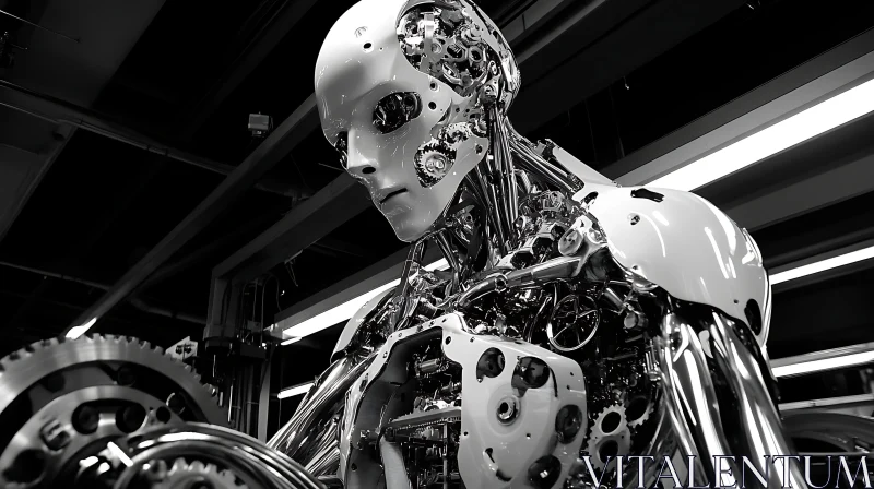 Futuristic Humanoid Robot in Industrial Setting AI Image