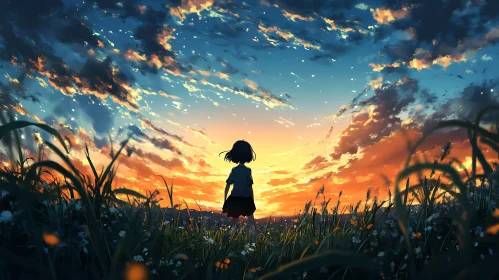 Girl in Field during Sunset