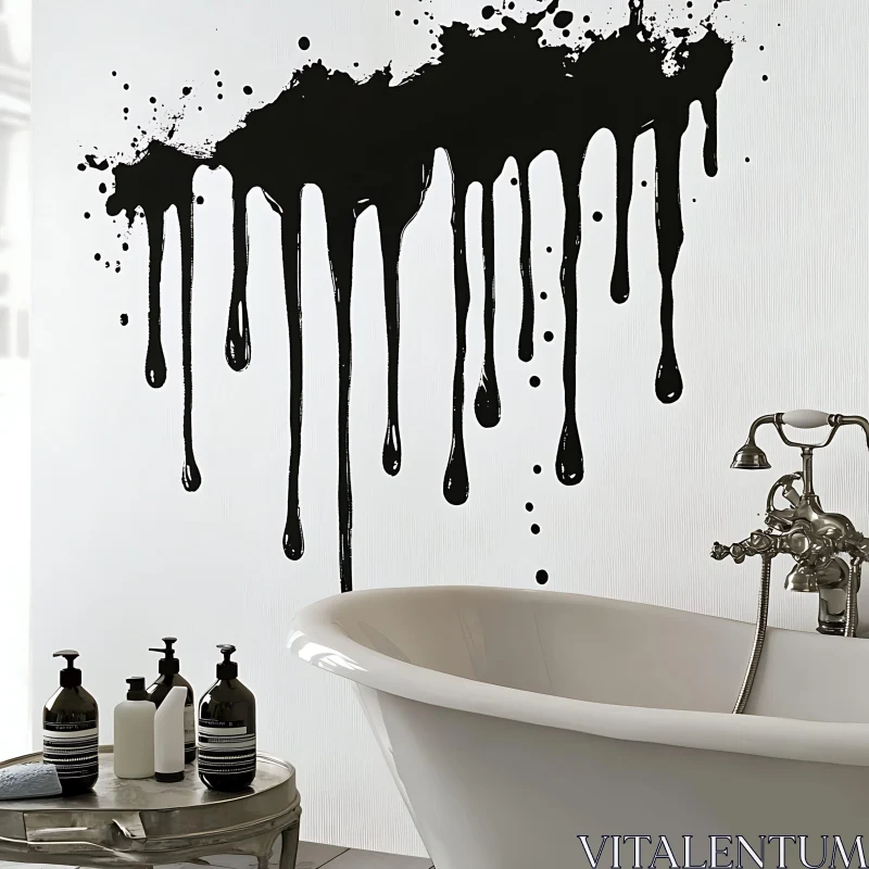 Modern Bathroom with Ink Drip Design AI Image