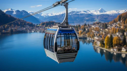 Enchanting Cable Car Ride over a Serene Lake in Switzerland