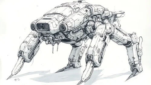 Detailed Robot Sketch Art