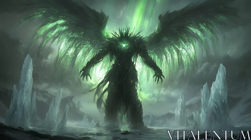 AI ART Winged Guardian in Emerald Light