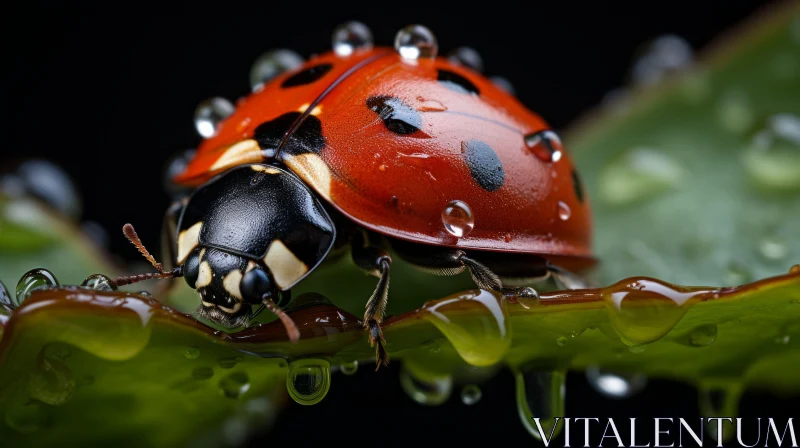 Rain-Soaked Ladybug: A Detailed Wildlife Portrait AI Image