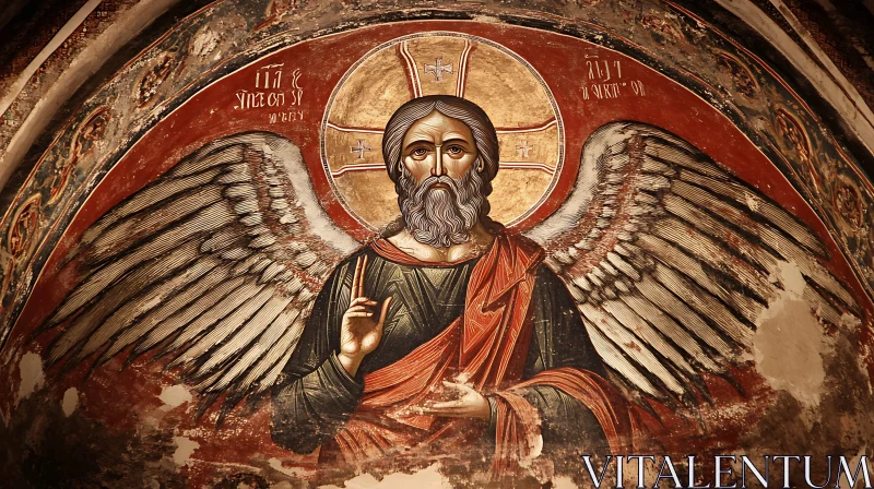 AI ART Winged Angel Fresco: Historical Religious Art