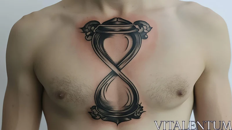 Black and Grey Hourglass Chest Tattoo AI Image