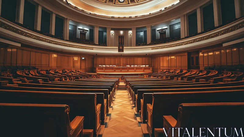 Symmetrical Auditorium with Wooden Seats AI Image