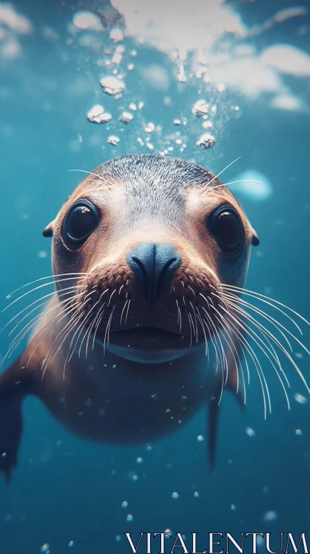 AI ART Seal Face with Whiskers in Ocean