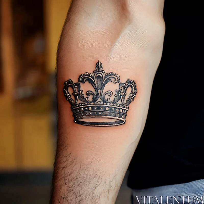 Black and Grey Crown Tattoo Design AI Image