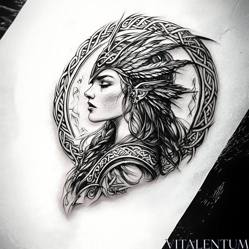 Detailed Celtic Warrior Tattoo in Black and White AI Image