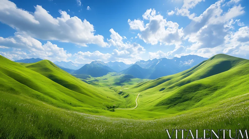 AI ART Rolling Hills Landscape with Blue Sky