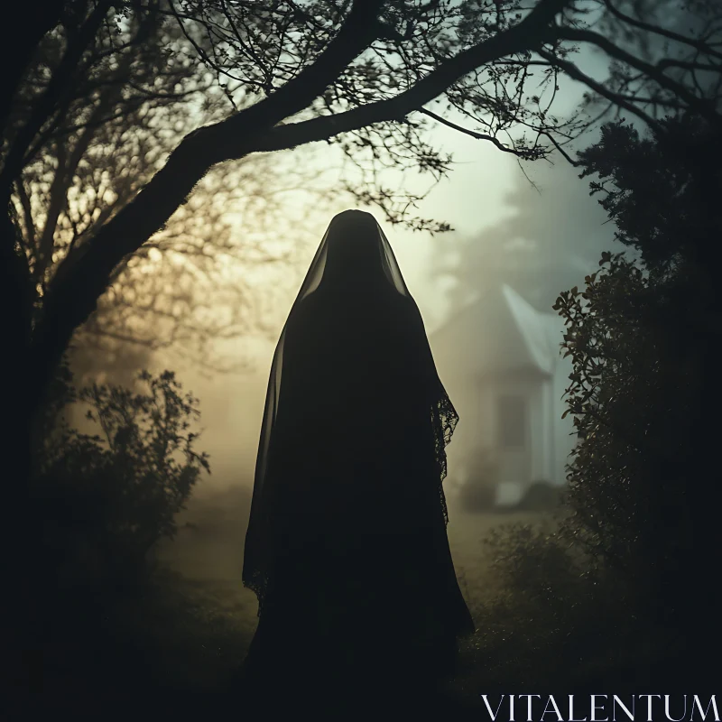 Mysterious Figure in Foggy Scene AI Image