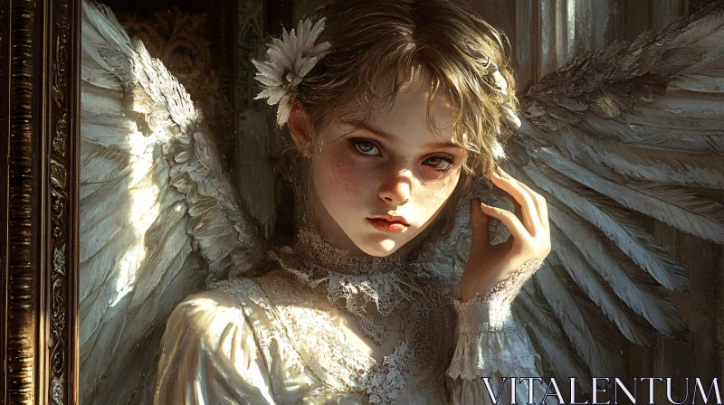 AI ART Winged Angel Girl in Vintage Frame