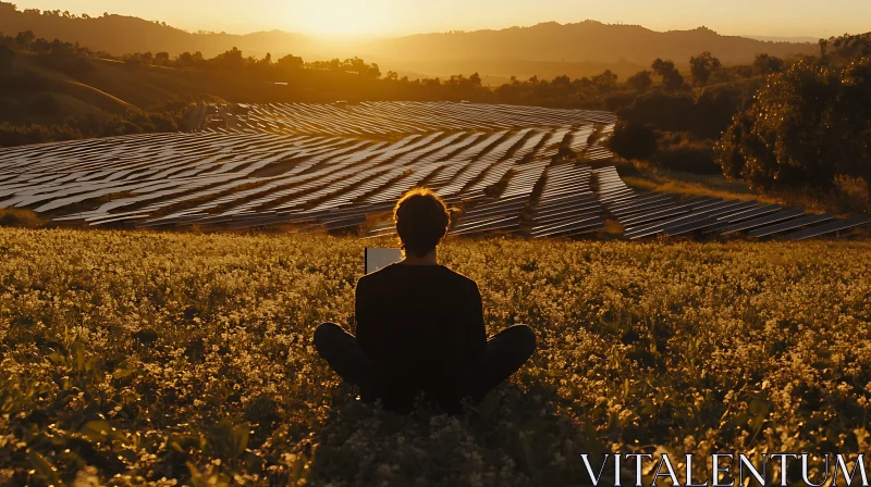 AI ART Sunset Contemplation at Solar Panel Field