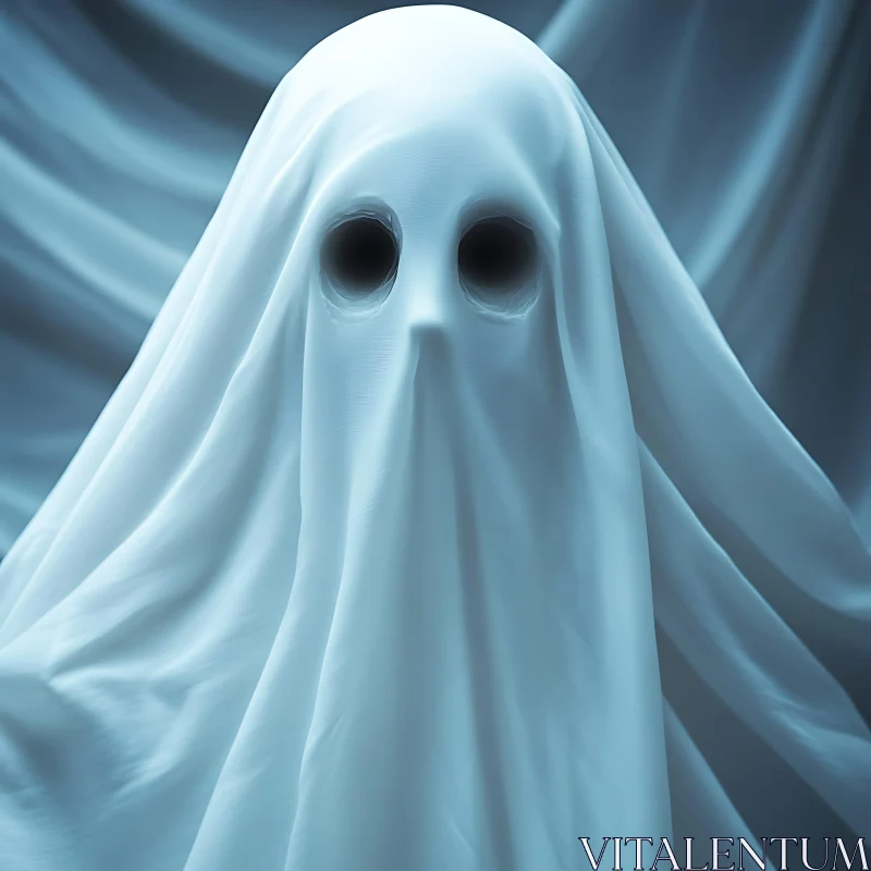 Mysterious Ghostly Figure in White Sheet AI Image