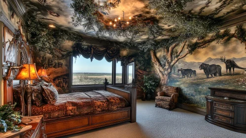 Whimsical Bedroom with Forest Mural