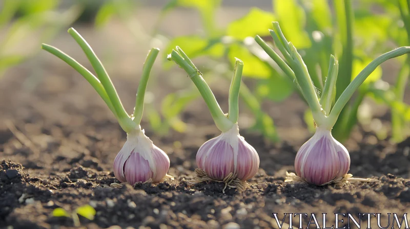 Organic Garlic Growing in Soil AI Image