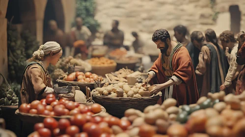 Vibrant Market Scene with People Trading