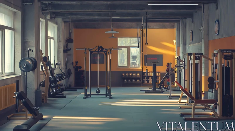 Well-Equipped Gym Interior with Natural Lighting AI Image