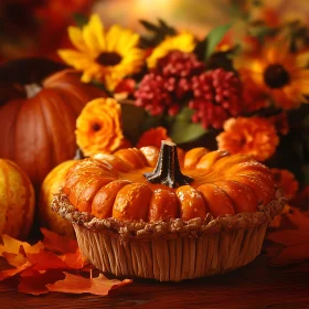 Festive Fall Pumpkin and Floral Arrangement