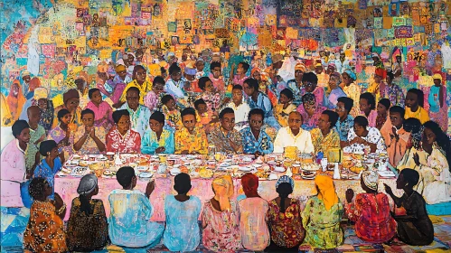 Colorful Celebration of People and Food