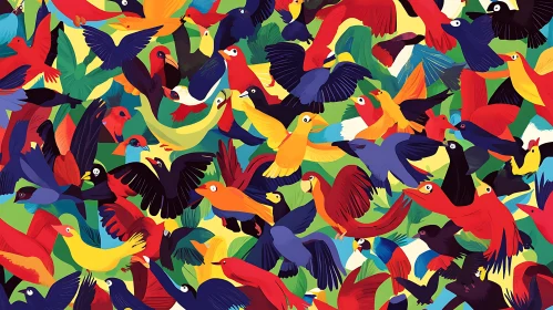 Vibrant Flock of Birds Illustration