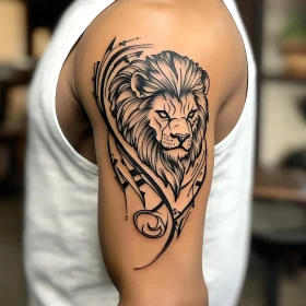 Ornamental Lion Tattoo on Shoulder